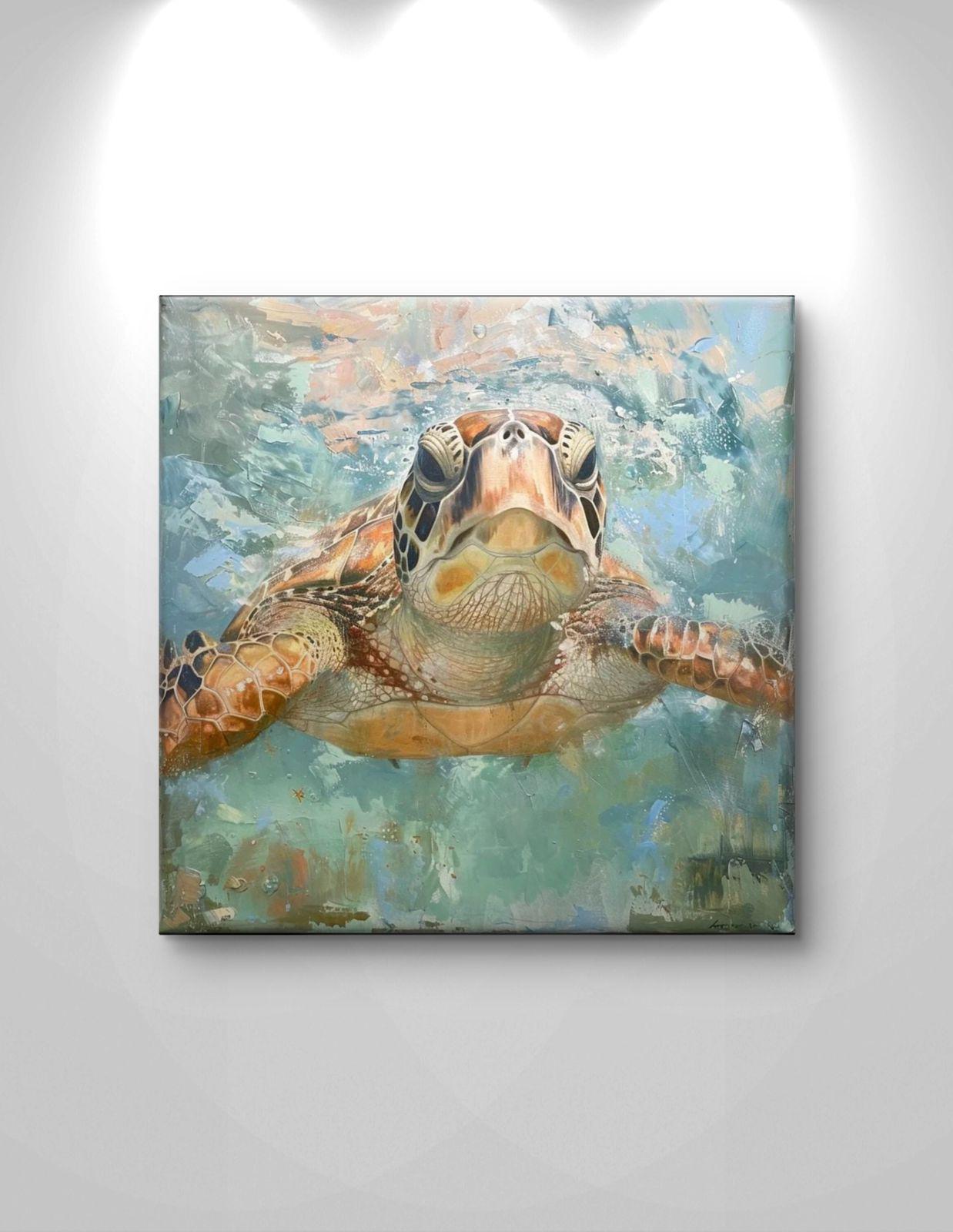 Sea Turtle Canvas Print: Coastal Ocean Animal Artwork, Beach House Marine Life Painting