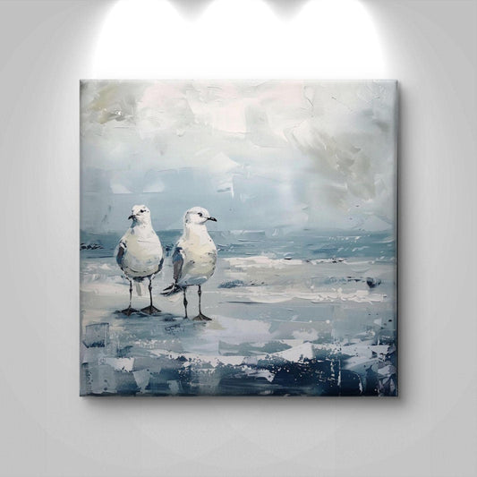 Seagull Beach Oil Painting Canvas Print: Coastal Ocean Seaside Artwork