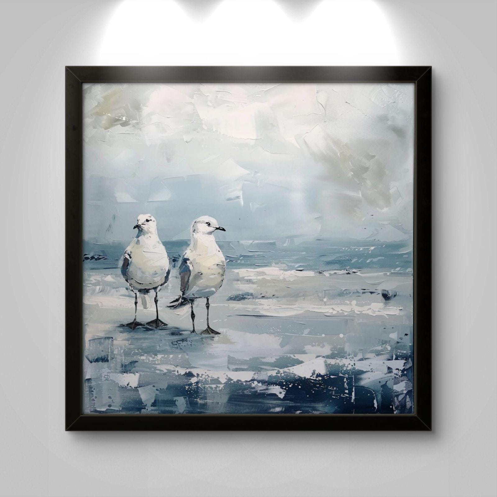 Seagull Beach Oil Painting Canvas Print: Coastal Ocean Seaside Artwork