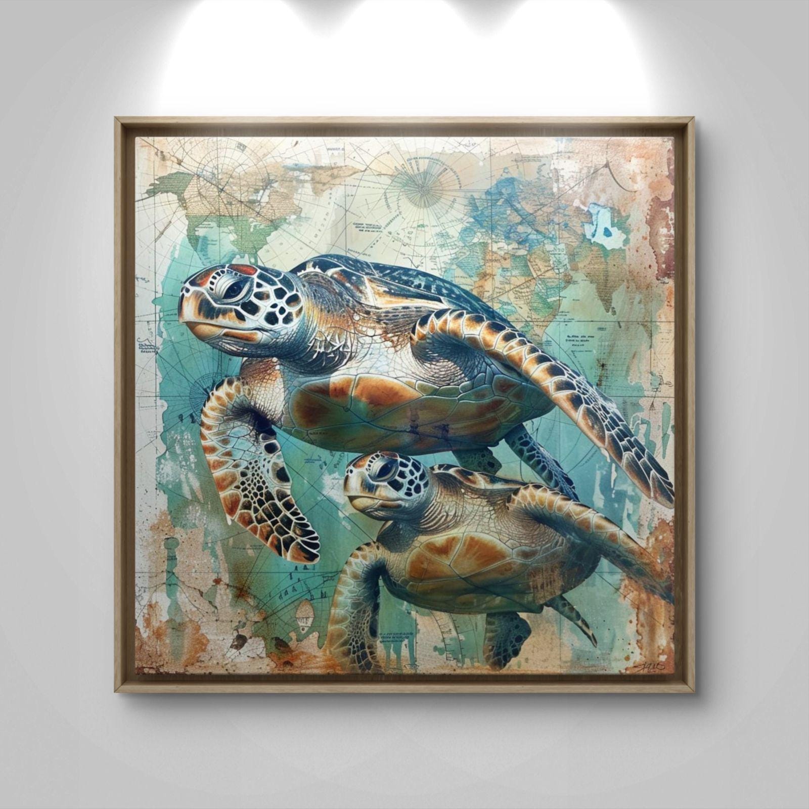 Sea Turtle Canvas Print: Coastal Ocean Wildlife Artwork, Beach House Marine Life Painting