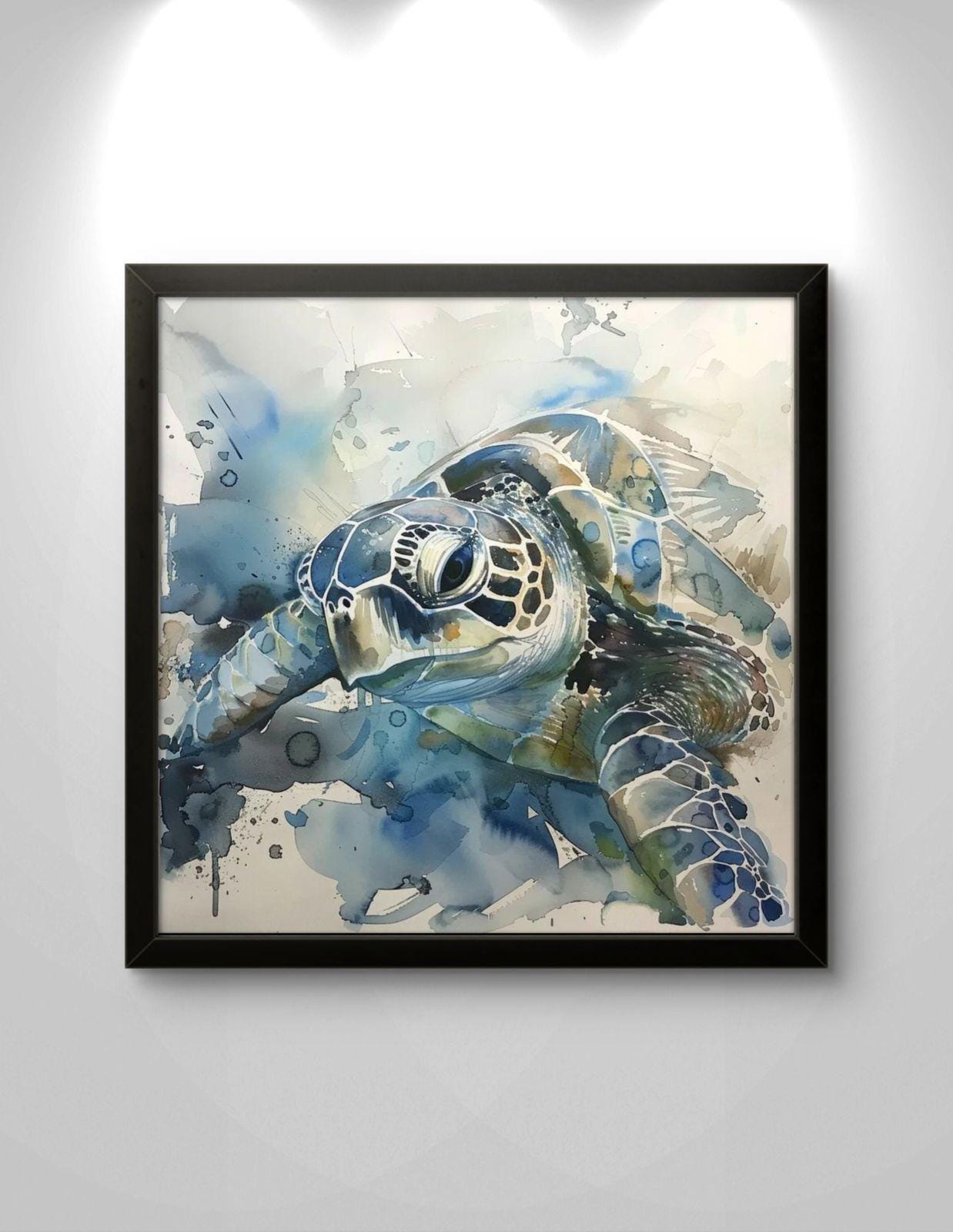 Sea Turtle Watercolor Canvas Print: Coastal Ocean Marine Life Artwork