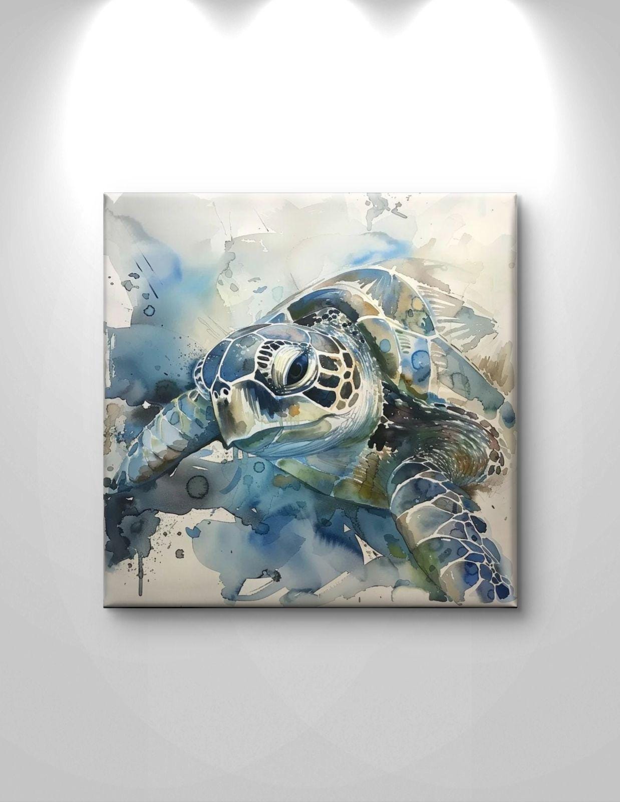 Sea Turtle Watercolor Canvas Print: Coastal Ocean Marine Life Artwork