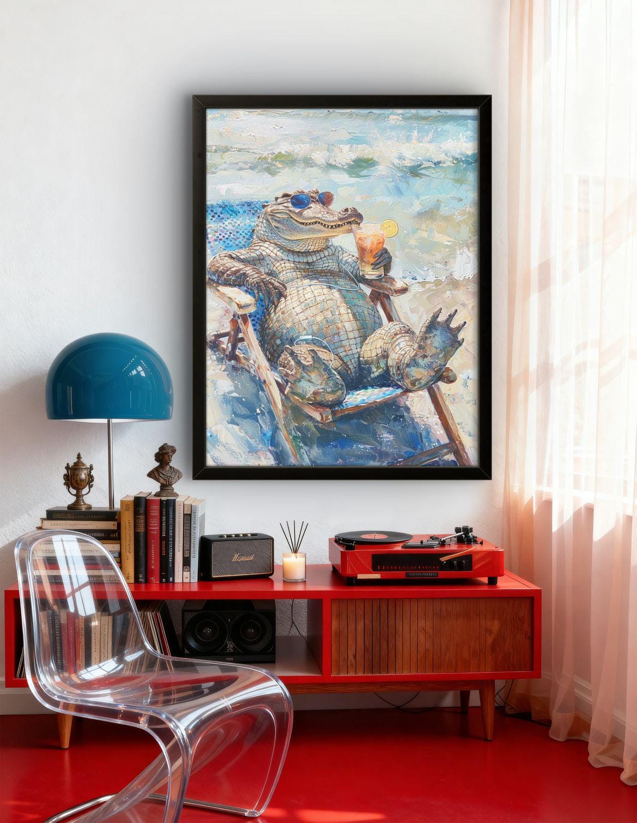 Funny Alligator Beach Canvas Print: Tropical Coastal Animal Artwork