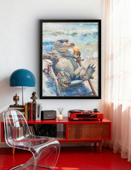 Funny Alligator Beach Canvas Print: Tropical Coastal Animal Artwork