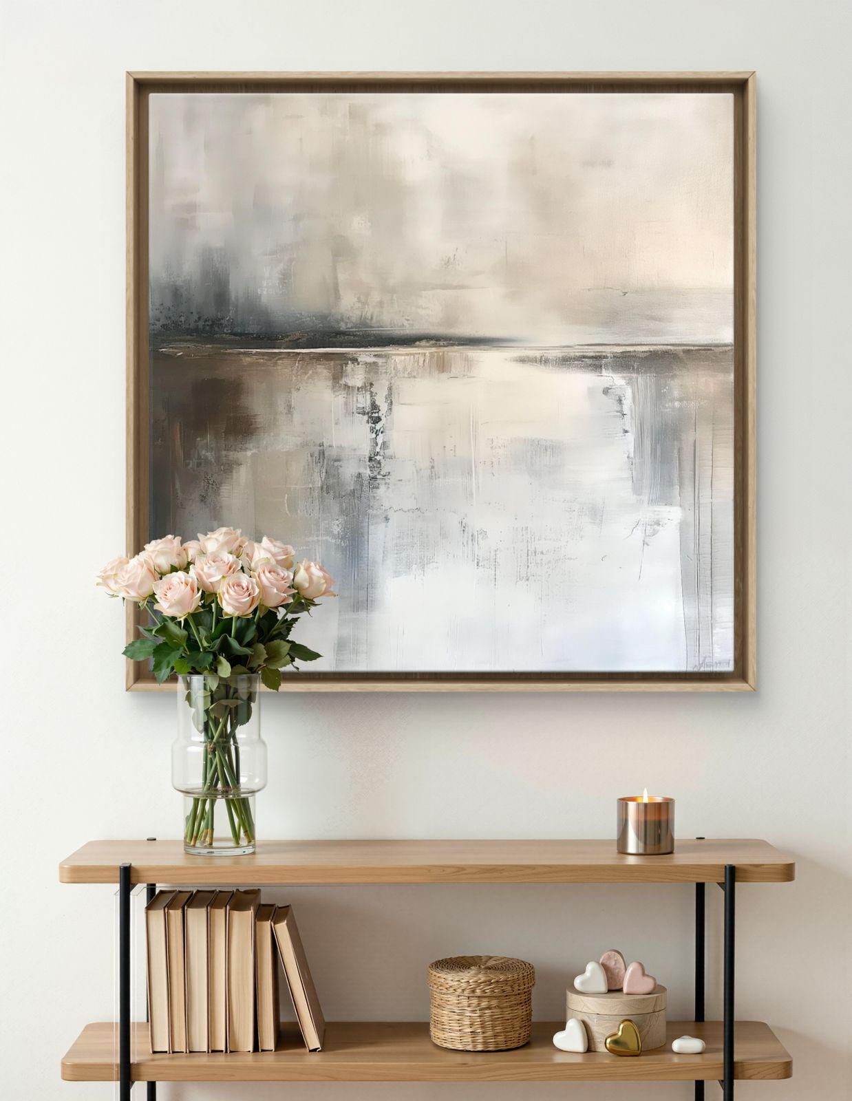 Neutral Abstract Canvas Print: Modern Beige Gray Minimalist Horizon Painting
